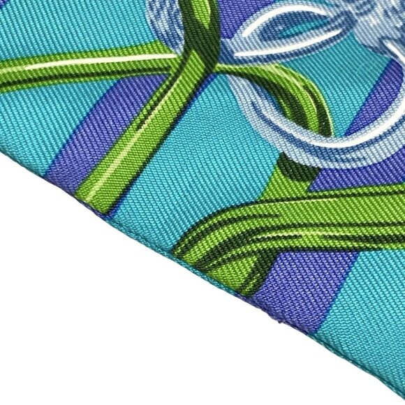 HERMES Twilly - Blue Green Navy Multi Scarf 158-072225 - Picture 3 of 4